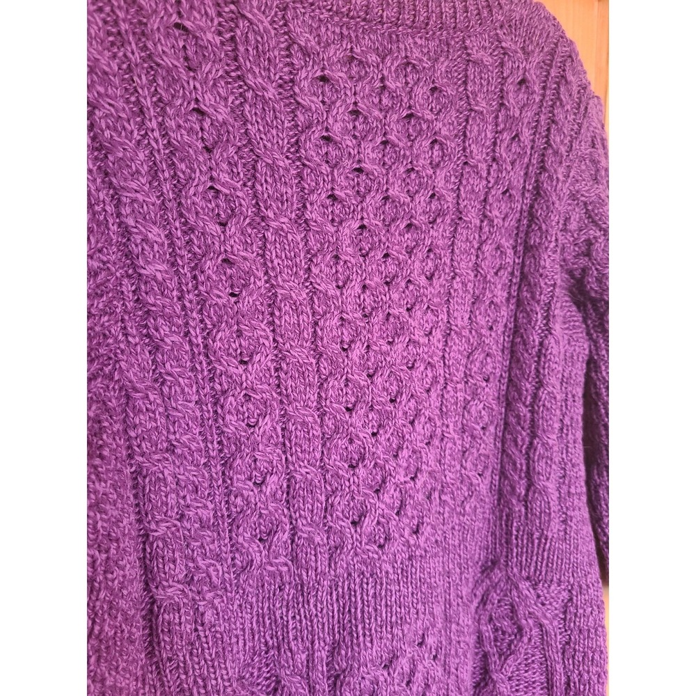 Kilronan Ireland 100%‎ Merino Wool Purple XS Cardigan Cable Knit Aran Irish - Picture 10 of 10